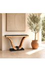 Umjetnička deco konzola s Elm Burl Inlaid i crni mramor - 5