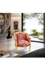 Óptimo bergère estilo louis XV cetim vermelho com motivos "Gobels" e madeira dourada - 4