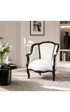 Suur Bergère tugitool Louis XV Stiil valge nahk ja must puit - 2