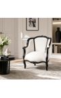 Store Bergère lenestol Louis XV stil hvit skinn og svart tre - 2