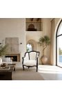 Grande Bergère Sillón Louis XV Estilo de cuero sintético blanco y madera negra. - 5