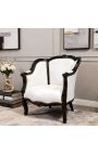 Store Bergère lenestol Louis XV stil hvit skinn og svart tre - 4