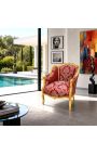 Big bergere armstoel Louis XV stijl rood "Gobelins" satinweefsel en gouden hout - 14