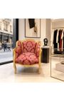Stor bergere armstol Louis XV stil rød "Gobelins" satin vev og gull tre - 5