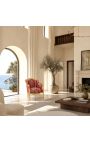 Gran poltrona Bergere Louis XV tessuto satinato di stile rosso "Gobelins" e legno dorato - 7