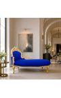 Grande chaise longue barocca in tessuto di velluto blu e legno dorato - 3