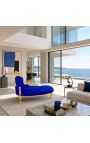 Grande sofá-cama barroco tecido de veludo azul e madeira dourada - 11