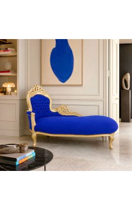 Grande sofá-cama barroco tecido de veludo azul e madeira dourada - 2