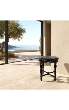 Runt sidobord i svart marmor i Louis XVI stil med glansigt svart trä - 2