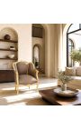 Bergere lænestol Louis XV stil taupe fløjl og guld træ - 4