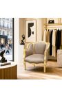 Bergere tooli Louis XV stiilis taupe samet ja kuldne puit - 10