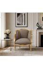 Sillón de Bergere Louis XV estilo taupe terciopelo y madera de oro - 2