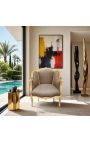 Sillón de Bergere Louis XV estilo taupe terciopelo y madera de oro - 3