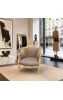 Sillón de Bergere Louis XV estilo taupe terciopelo y madera de oro - 6