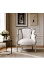 Ampia poltrona Bergere Louis XV Stile in similpelle bianco e legno d'argento - 2