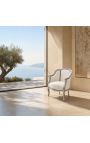 Grande poltrona bergere Louis XV Estilo de couro branco e madeira de prata - 5