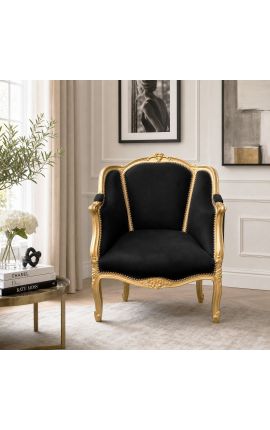 Большой bergère кресло Louis XV Стиль черный бархат и золотой древесины - 2