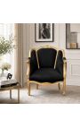Mare bergère fotoliu Louis XV stil negru catifea si lemn de aur - 2