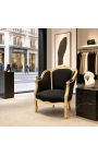 Didelis bergère fotelis Louis XV stiliaus juoda aksomo ir aukso mediena - 3