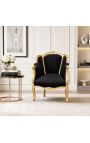 Grande bergère Sillón Louis XV Estilo de terciopelo negro y madera de oro. - 10