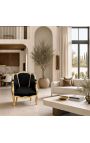 Wielki bergère fotel Louis XV Styl Black Velvet i Gold Wood - 4