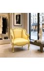 Store bergère lenestol Louis XV Stil med gull satin stoff og gull tre - 4