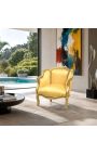 Μεγάλες bergère πολυθρόνα Louis XV Στυλ με χρυσό σατέν ύφασμα και χρυσό ξύλο - 7