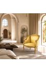 Larga bergère poltrona Louis XV Stile con tessuto in raso dorato e legno d'oro - 8