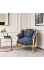 Big bergere Sessel Louis XV Stil blau "Rebellen" satingewebe und goldholz - 7