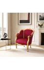Stor Bergere Fåtölj Louis XV stil röd burgundy sammet och guld trä - 3