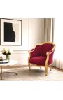 Grande poltrona bergere Louis XV Estilo vermelho Borgonha veludo e madeira de ouro - 13