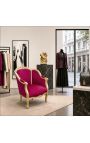Stor Bergere Fåtölj Louis XV stil röd burgundy sammet och guld trä - 5