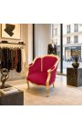 Large bergere armchair Louis XV style red Burgundy velvet and gold wood - 6