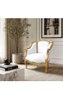 Suur Bergere tugitool Louis XV Stiil Valge nahk ja kulla puit - 6
