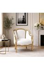 Sillón de Bergere grande Louis XV Estilo de cuero sintético blanco y madera de oro. - 2