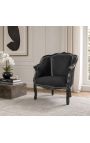 Larga bergère poltrona Louis XV Stile velluto nero e legno nero - 5