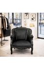 Grande bergère de style Louis XV tissu velours noir et bois noir - 8