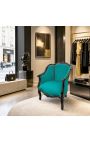 Suuri bergère nojatuoli Louis XV Style Green Velvet ja musta puu - 5