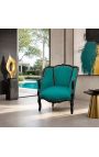 Grande bergère Sillón Louis XV Terciopelo verde estilo y madera negra. - 2
