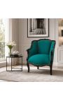 Gran bergère butaca Louis XV estil verd vellut i fusta negra - 10