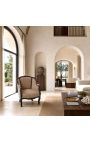 Liels bergère atzveltnes krēsls Louis XV Stils Taupe samta un melnā koka - 6