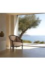 Μεγάλες bergère πολυθρόνα Louis XV στυλ βελούδο taupe και μαύρο ξύλο - 3