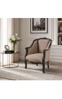 Μεγάλες bergère πολυθρόνα Louis XV στυλ βελούδο taupe και μαύρο ξύλο - 2