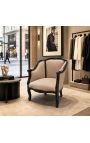 Μεγάλες bergère πολυθρόνα Louis XV στυλ βελούδο taupe και μαύρο ξύλο - 10