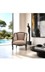 Larga bergère poltrona Louis XV Velvet stile taupet e legno nero - 5