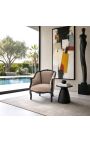 Large bergère armchair Louis XV style taupe velvet and black wood - 9