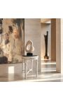 Round Louis XVI style black marble side table with glossy white wood - 3