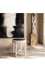 Round Louis XVI style black marble side table with glossy white wood - 7