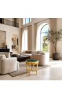 Ronde Lodewijk XVI-stijl groen marmeren bijzettafel met verguld hout - 7