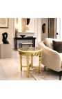 Round Louis XVI style beige marble side table with gilt wood - 5